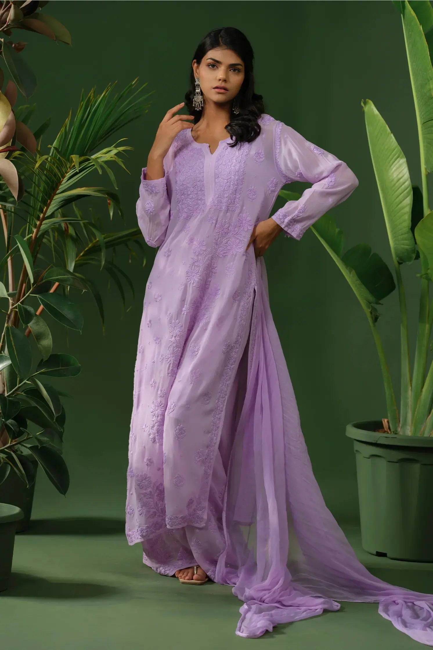 Viscose Chikankari Kurta Set with Palazzo & Dupatta The House of Indu