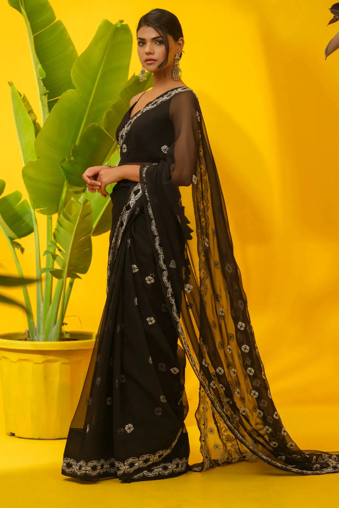 Georgette Chikankari Black Saree with Blouse The House of Indu