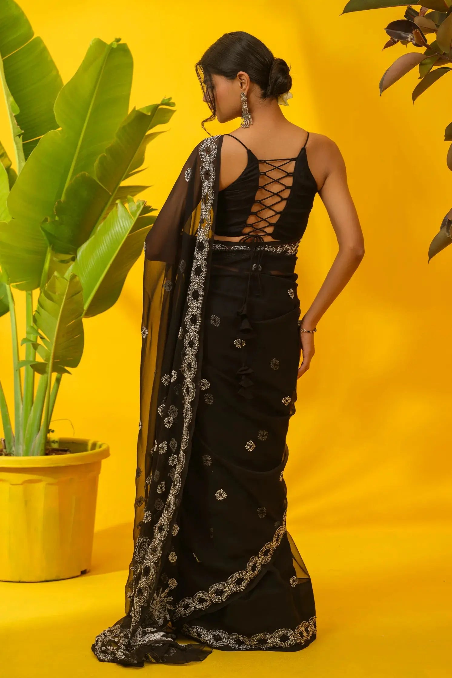 Georgette Chikankari Black Saree with Blouse The House of Indu