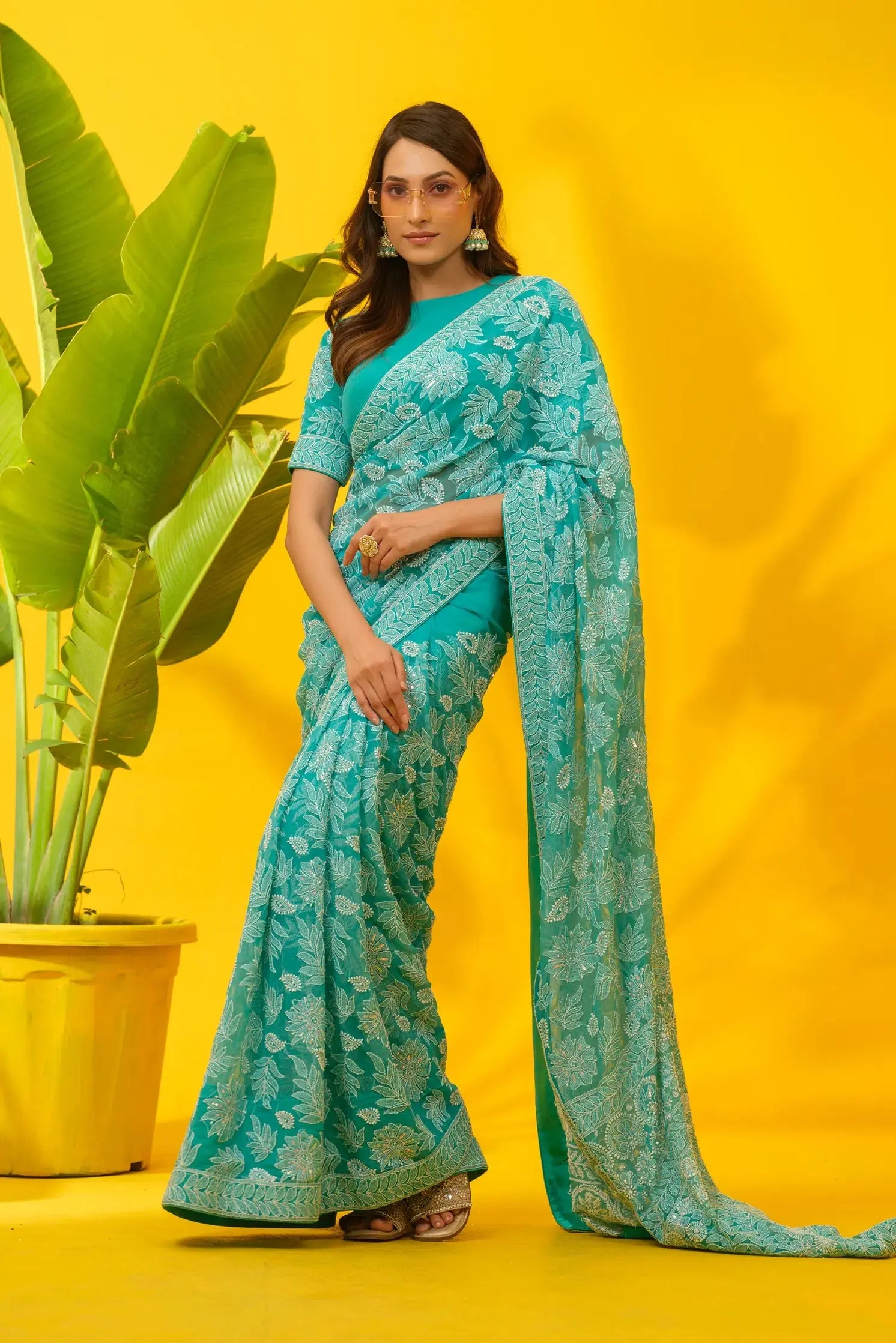 Georgette Heavy Chikankari Saree with Ready Blouse The House of Indu