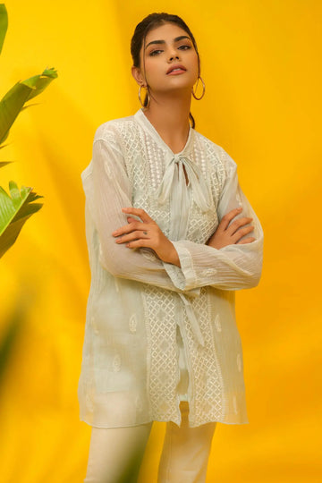 Mul Mul Chikankari Knot Shirt The House of Indu