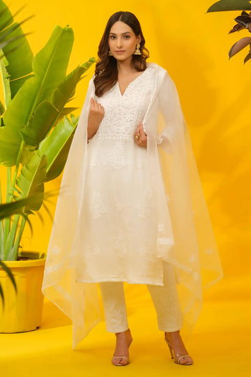 Organza Chikankari Kurta & Dupatta Set The House of Indu