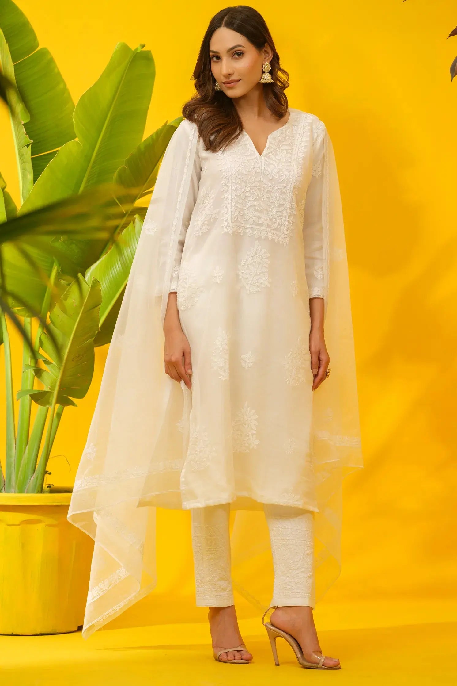 Organza Chikankari Kurta & Dupatta Set The House of Indu