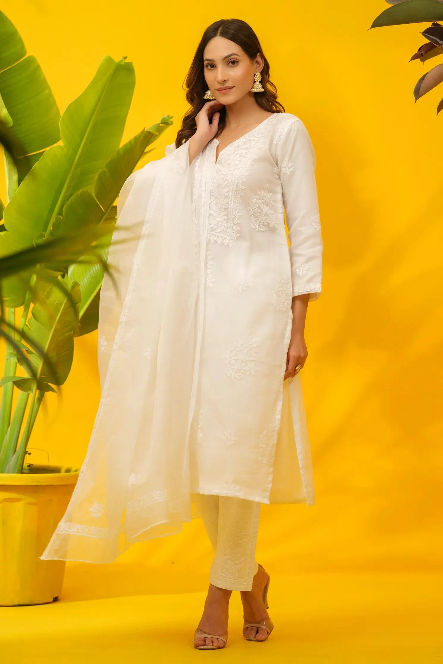 Organza Chikankari Kurta & Dupatta Set The House of Indu