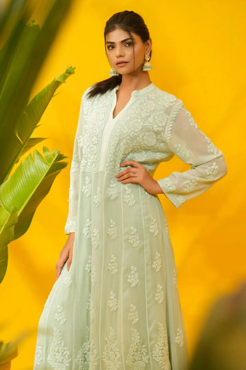 Georgette Chikankari A-Line Kurta The House of Indu