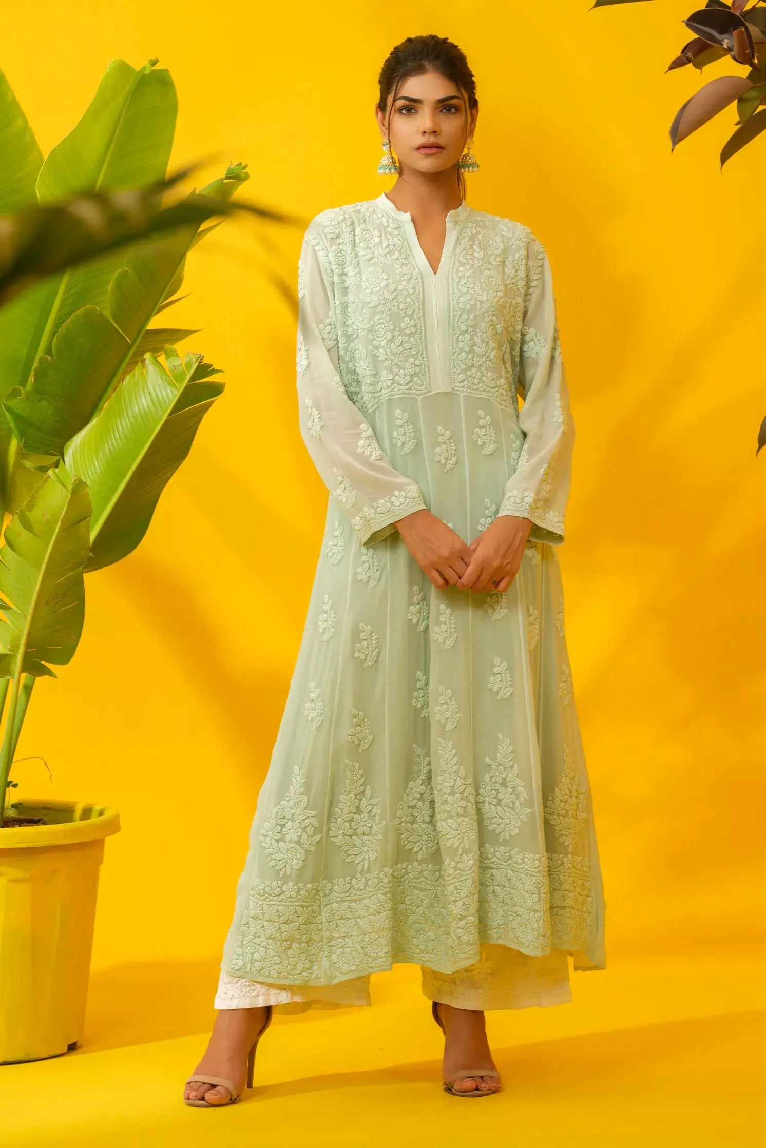 Georgette Chikankari A-Line Kurta The House of Indu