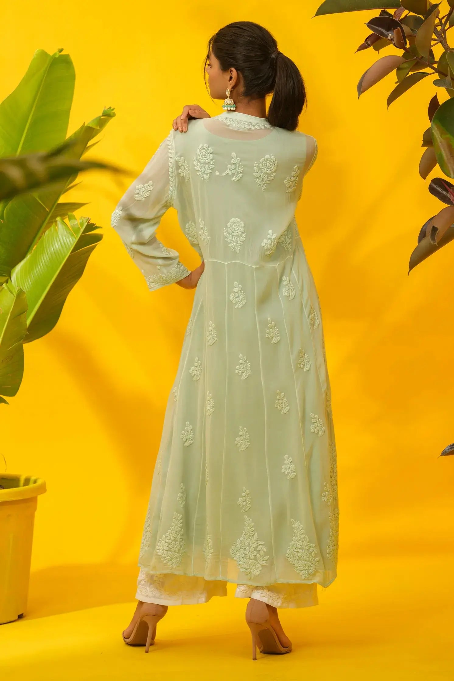 Georgette Chikankari A-Line Kurta The House of Indu