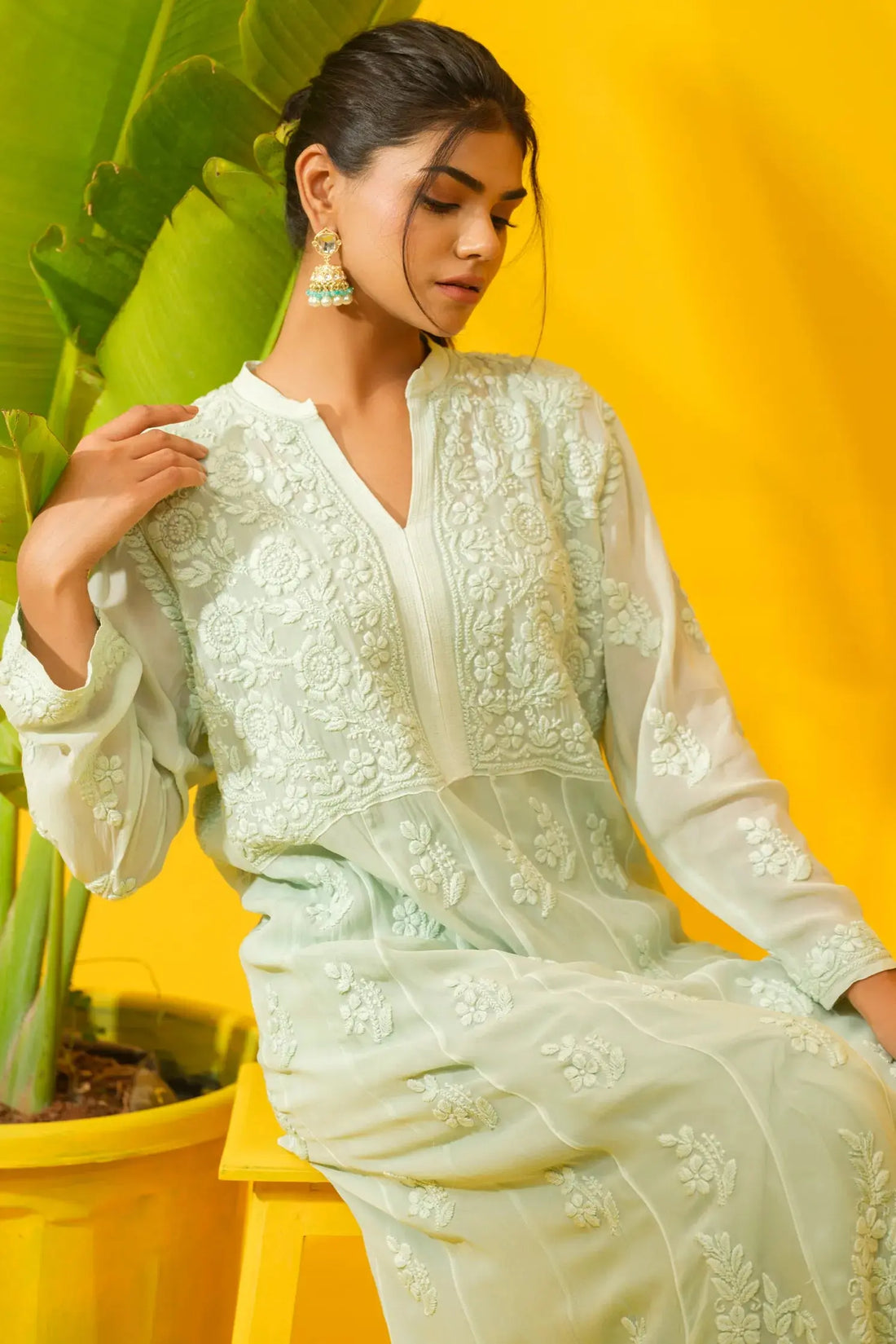 Georgette Chikankari A-Line Kurta The House of Indu