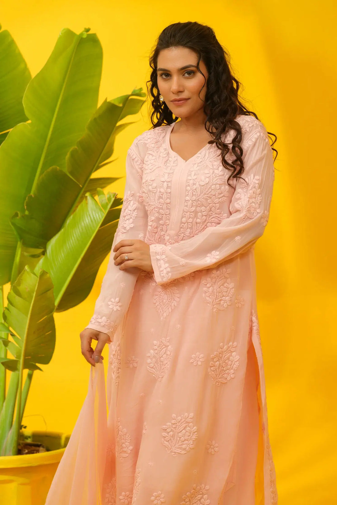 Viscose Chikankari Kurta Set with Palazzo & Dupatta The House of Indu