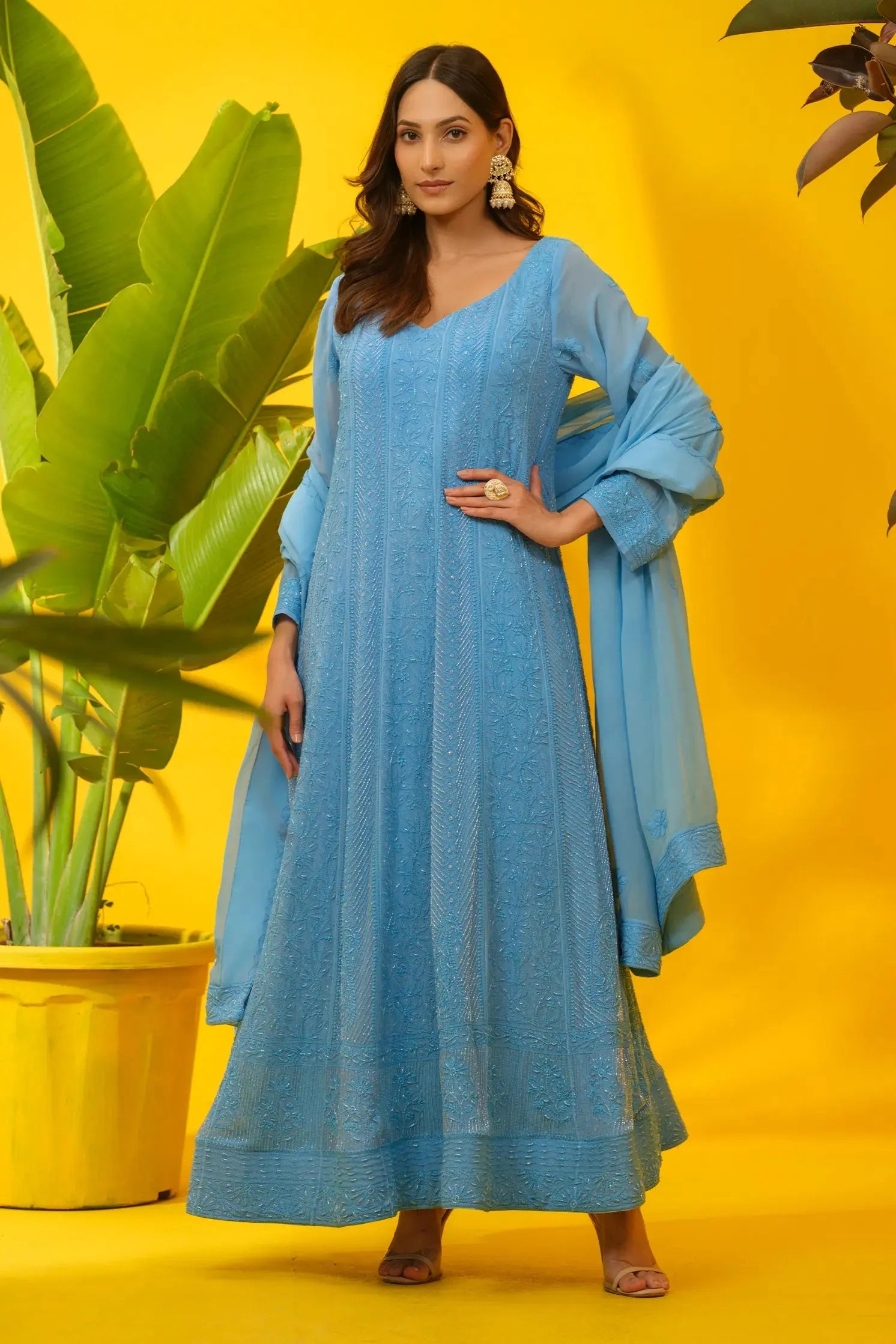 Georgette Chikanakari Anarkali with Dupatta The House of Indu