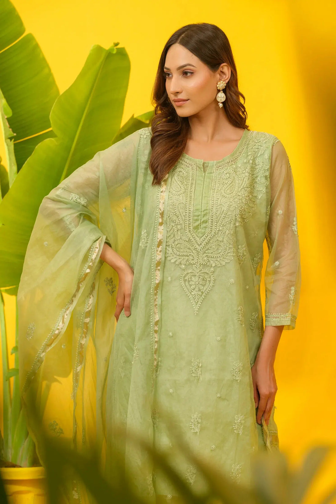 Organza Chikankari Kurta & Plazzo Set with Dupatta The House of Indu