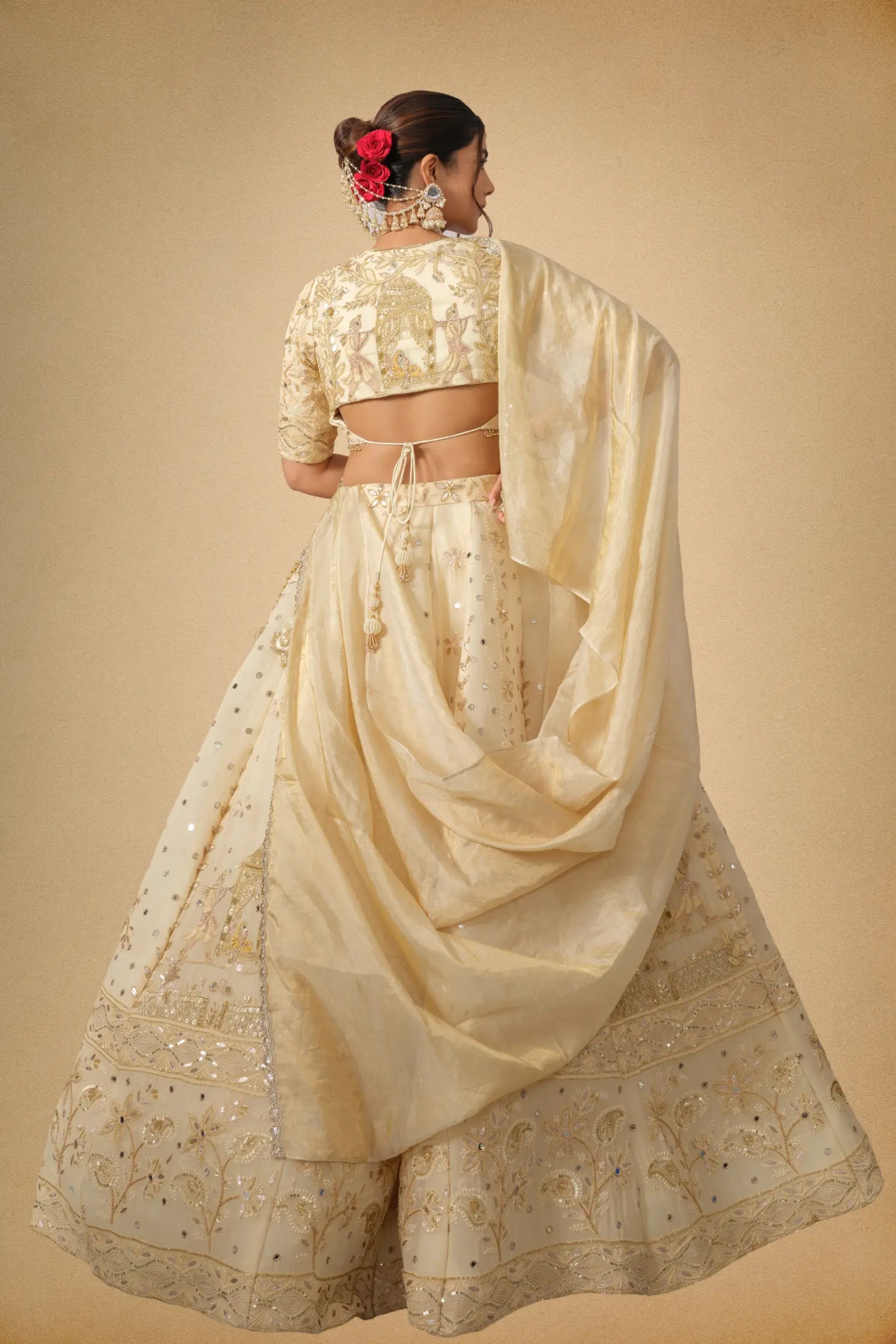 Traditional golden ethnic lehenga for wedding wear