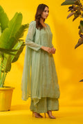 Viscose Chikankari Suit Set with Palazzo & Dupatta - The House of Indu