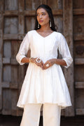White Chanderi Short Kurti for Women - The House of Indu