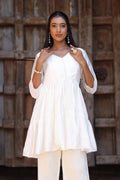 White Chanderi Short Kurti for Women - The House of Indu