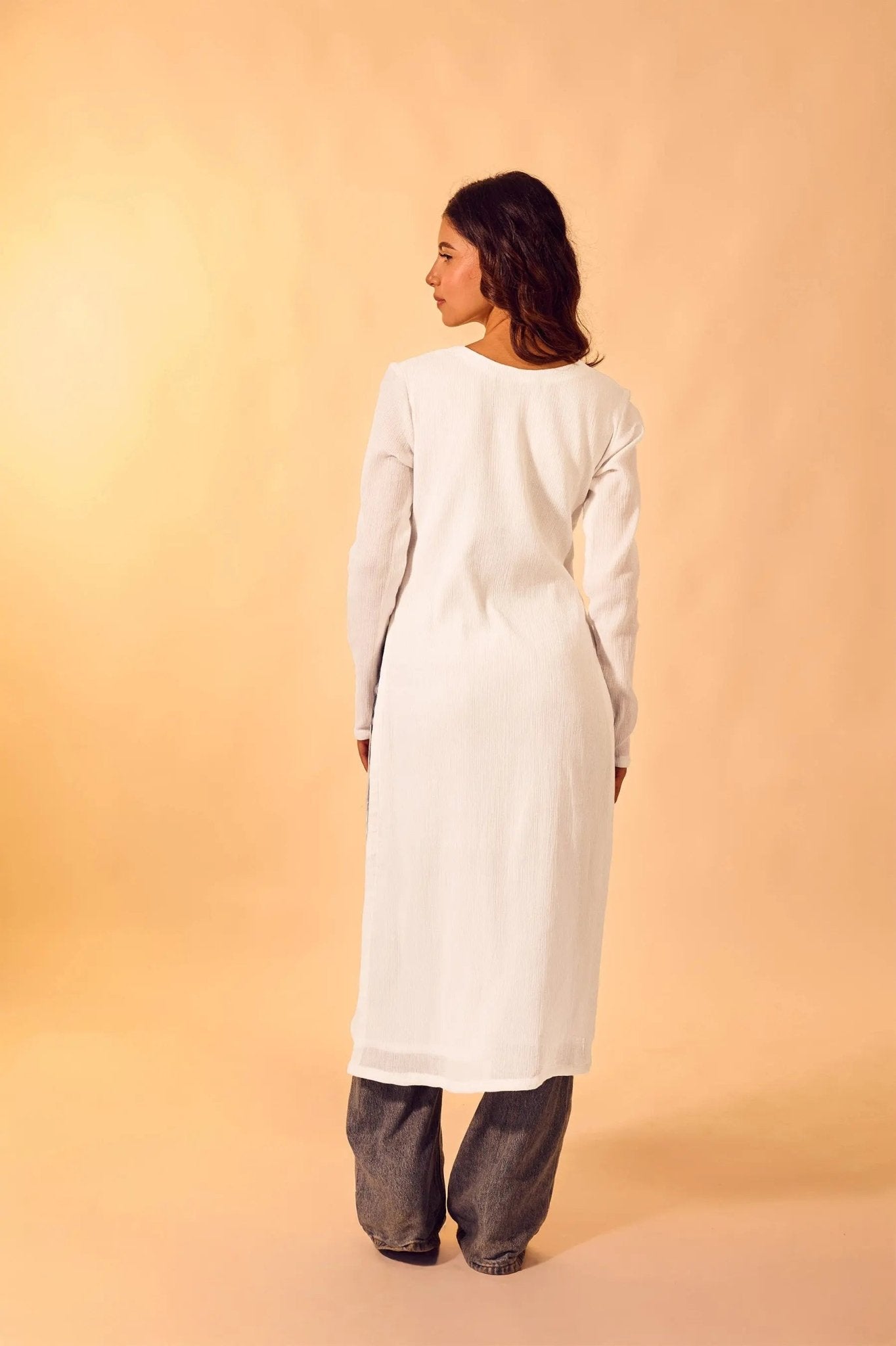 White Cotton V-Neck Kurti for Women Everyday Wear - The House of Indu