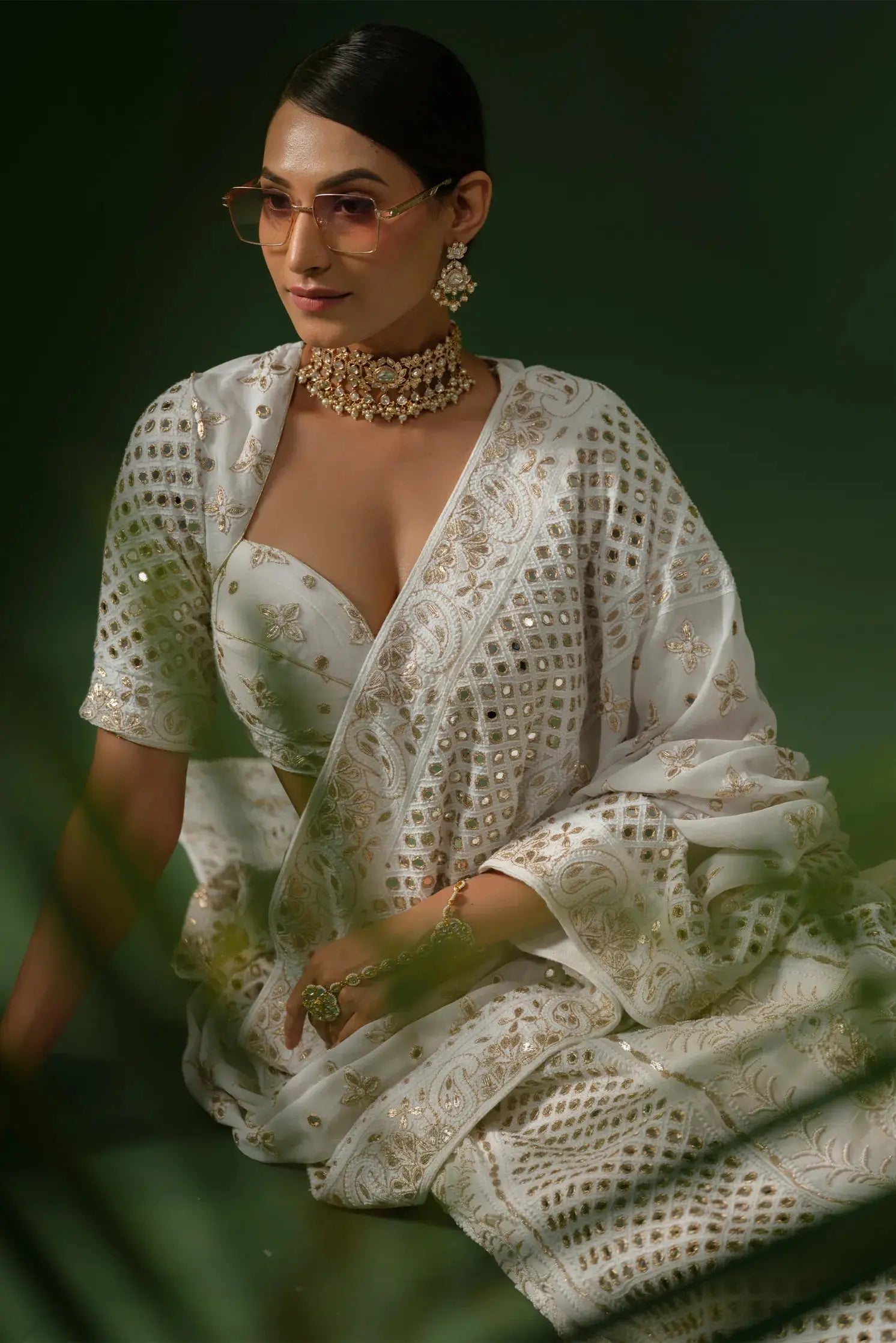 White designer bridal lehenga with chikankari embroidery