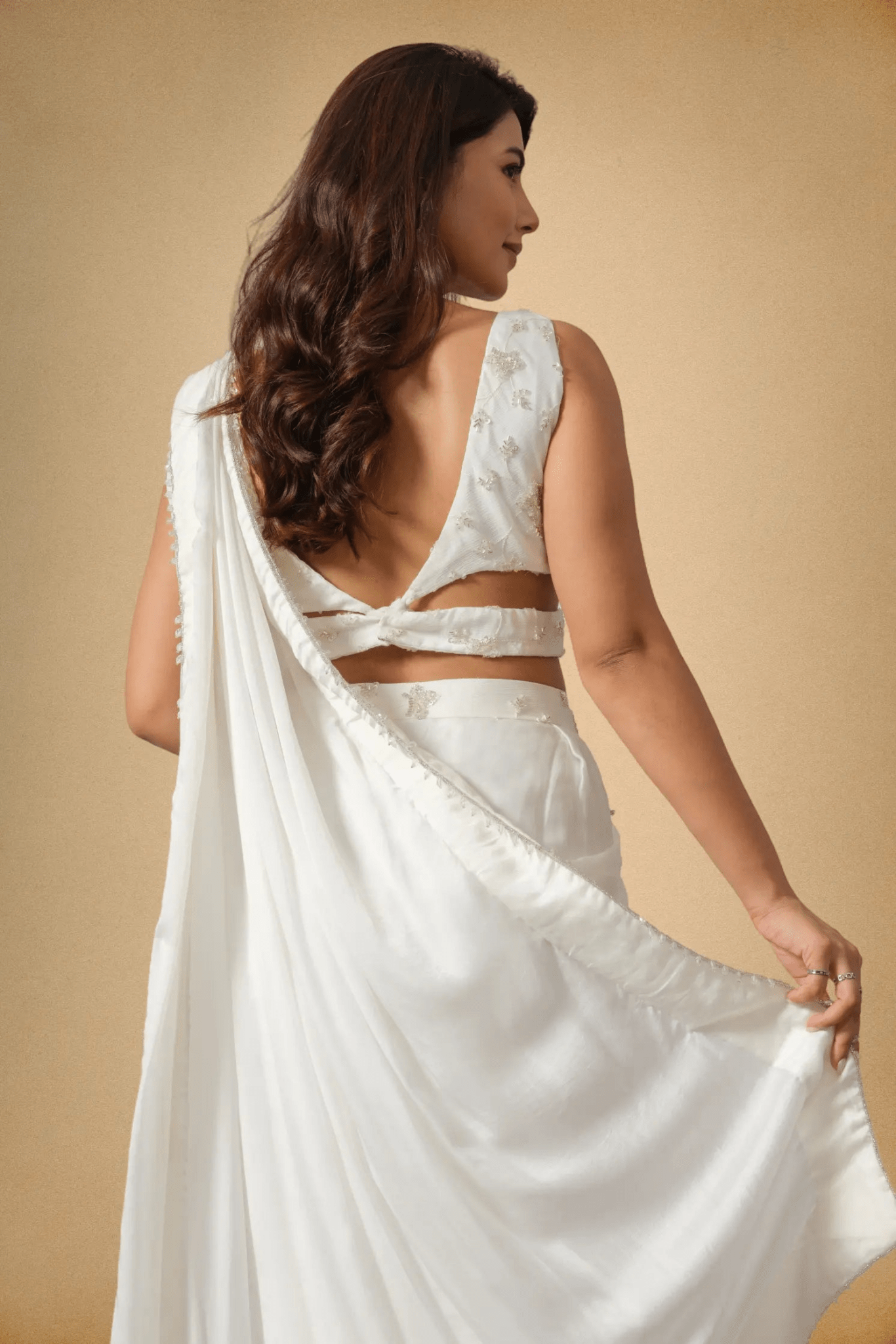 White Designer Saree for Party Wear, Wedding & Reception Women - The House of Indu