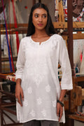 White Embroidered Short Kurti Full View for Women
