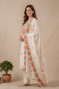 White Floral Embroidered Kurta Set with Dupatta for Women - The House of Indu