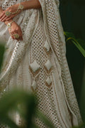 White Georgette Chikankari Lehenga with Blouse & Dupatta - The House of Indu