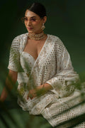 White Georgette Chikankari Lehenga with Blouse & Dupatta - The House of Indu