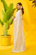 White Kota Cotton Chikankari Saree - The House of Indu