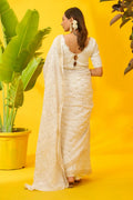 White Kota Cotton Chikankari Saree - The House of Indu