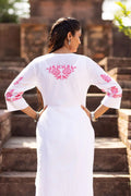 White Straight Kurti with Pink Chikankari for Women | Elegant Cotton Ethnic Wear - The House of Indu