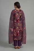 Wine Floral Print Straight Cotton Kurta Pant Dupatta Set for Women - The House of Indu