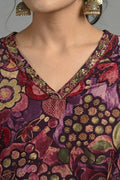 Wine Floral Print Straight Cotton Kurta Pant Dupatta Set for Women - The House of Indu