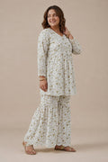 Women's White Floral Printed Chiffon Co-Ord Set with Sharara - The House of Indu