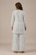 Women's White Floral Printed Chiffon Co-Ord Set with Sharara - The House of Indu
