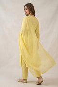Yellow Chikankari Organza Kurta with Dupatta Set for Women - The House of Indu
