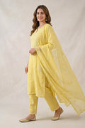 Yellow Chikankari Organza Kurta with Dupatta Set for Women - The House of Indu