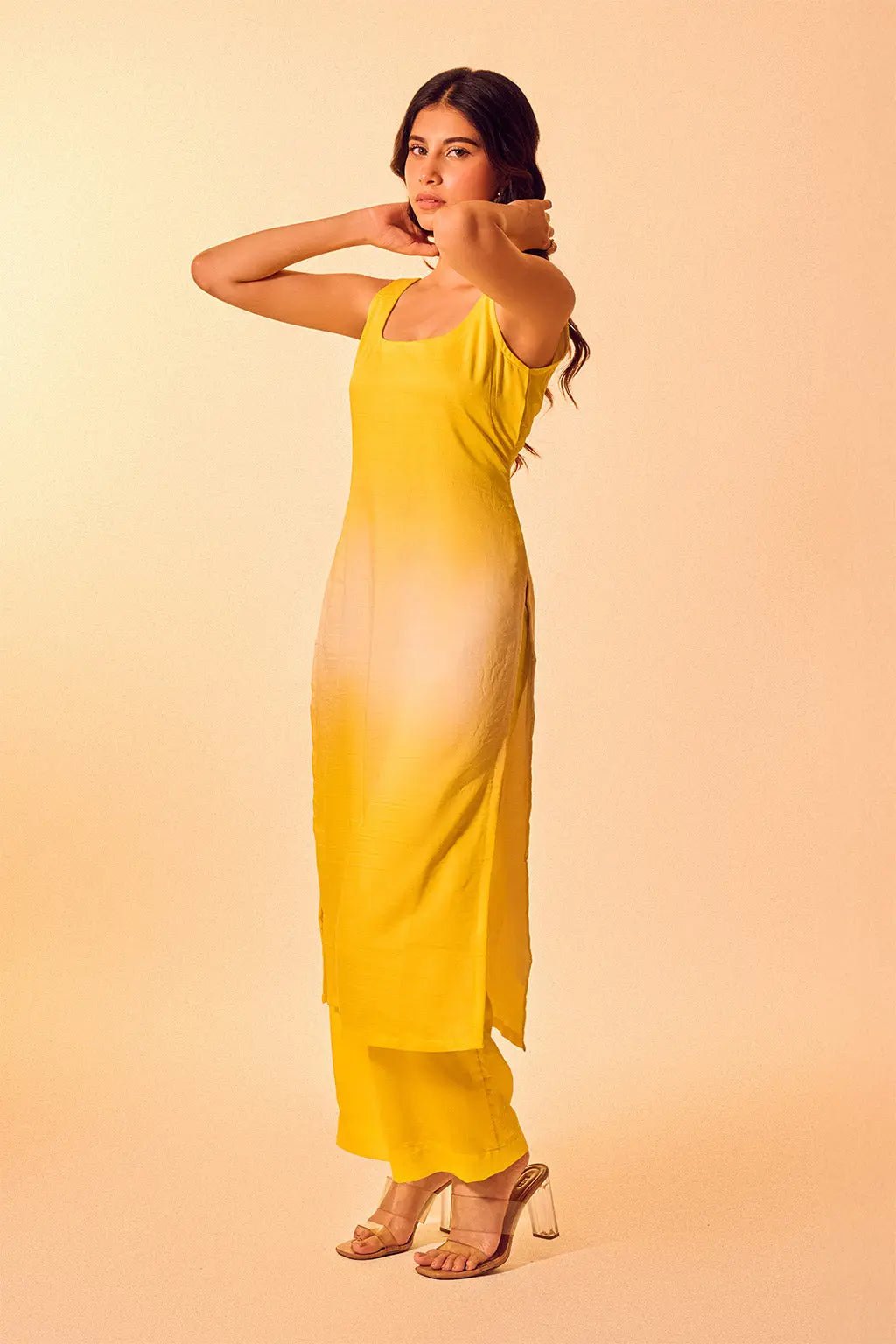 Yellow Ombré Kurti Straight Kurti with Shell Detailing & Dori - The House of Indu